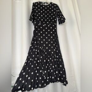H&M Black Midi Dress with White Polka Dots